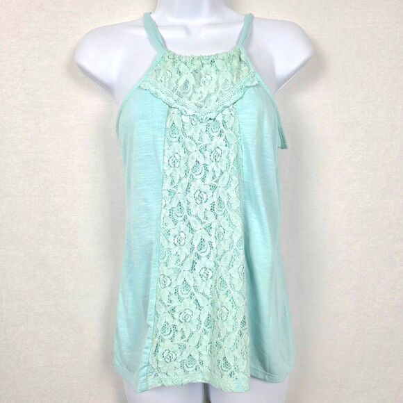 Vanity Tops - Vanity Lace Front Halter Tank Top Mint Green S